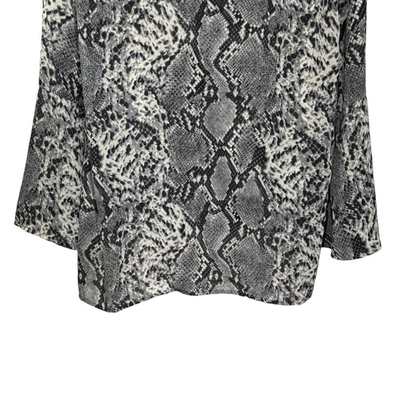 L Love Semi Sheer Snake Print Crossover Blouse Bell Sleeves Office Size Large - Picture 13 of 16